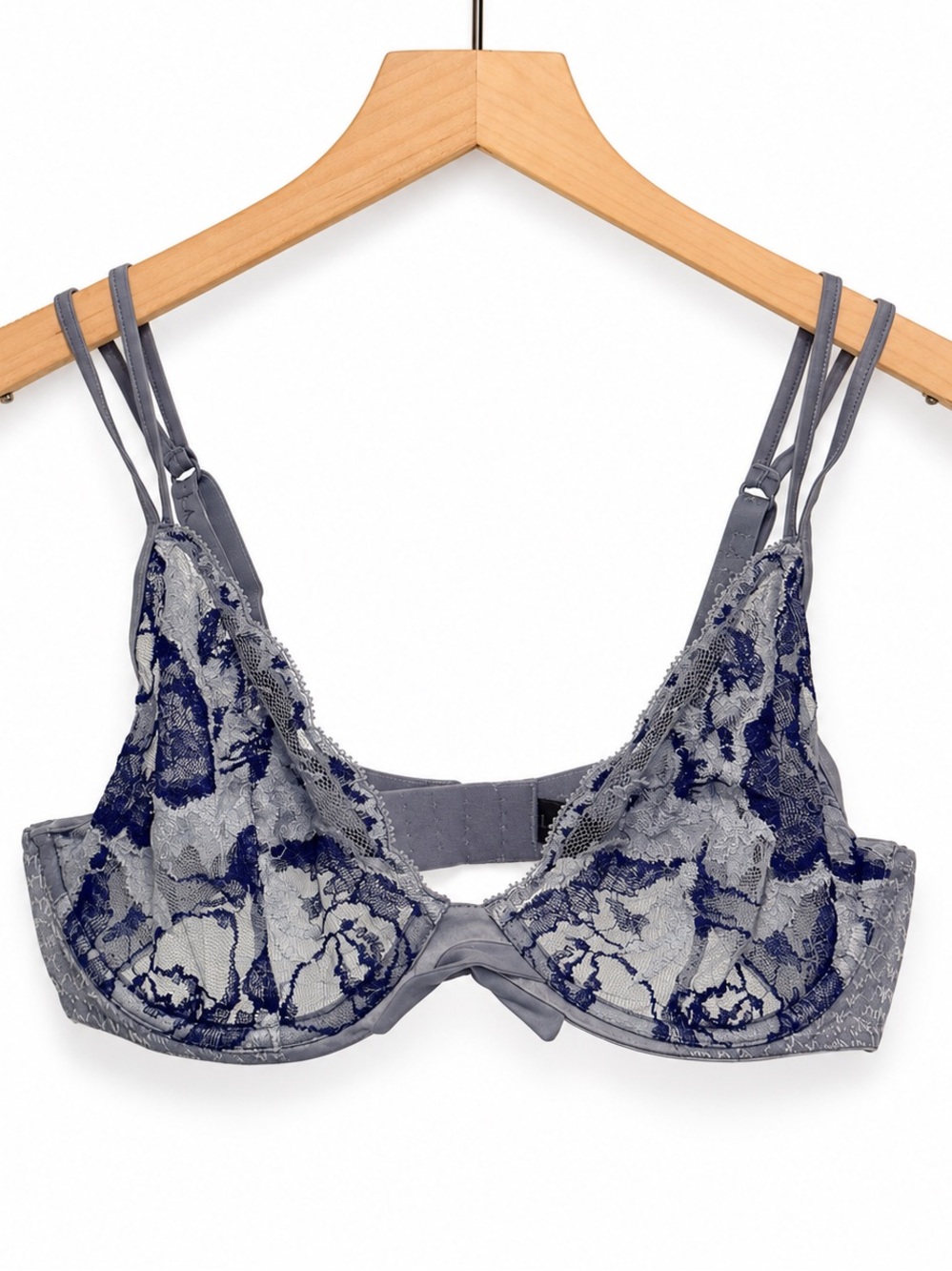 La Perla Blue Gray Floral Lace Sheer Underwire Bra Sz 3 Luxury Italian Lingerie